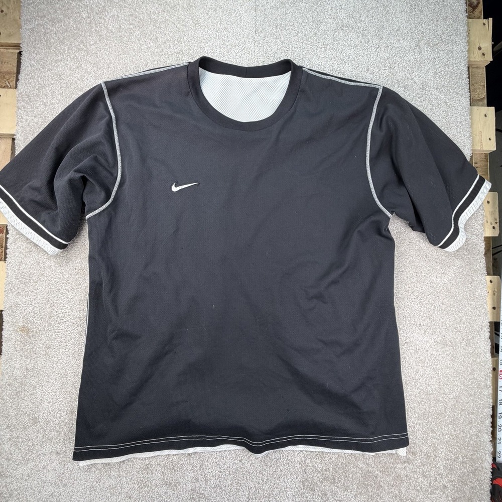Vintage Y2K Nike Reversible Mesh Basketball Shirt Black white swoosh Size XL 90s - Picture 1 of 8
